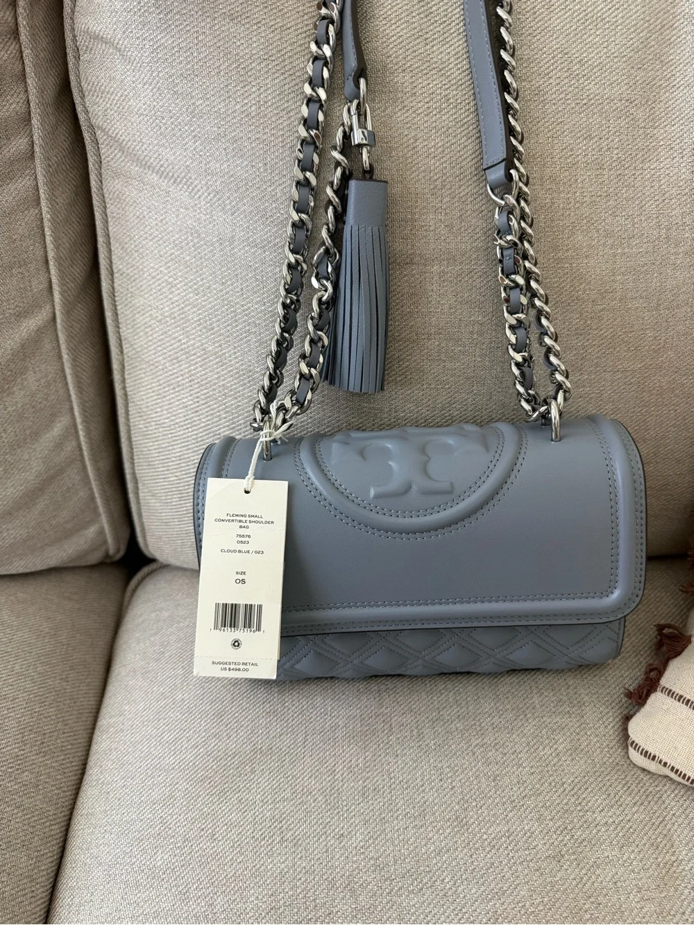 Tory Burch Quilted Leather Shoulder Bag in Cloud Blue